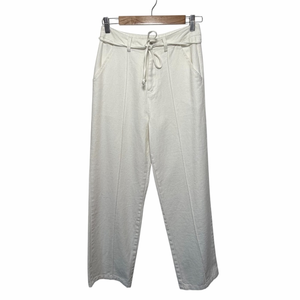 Papermoon‎ White Denim High Eise Wide Leg Trousers, Small